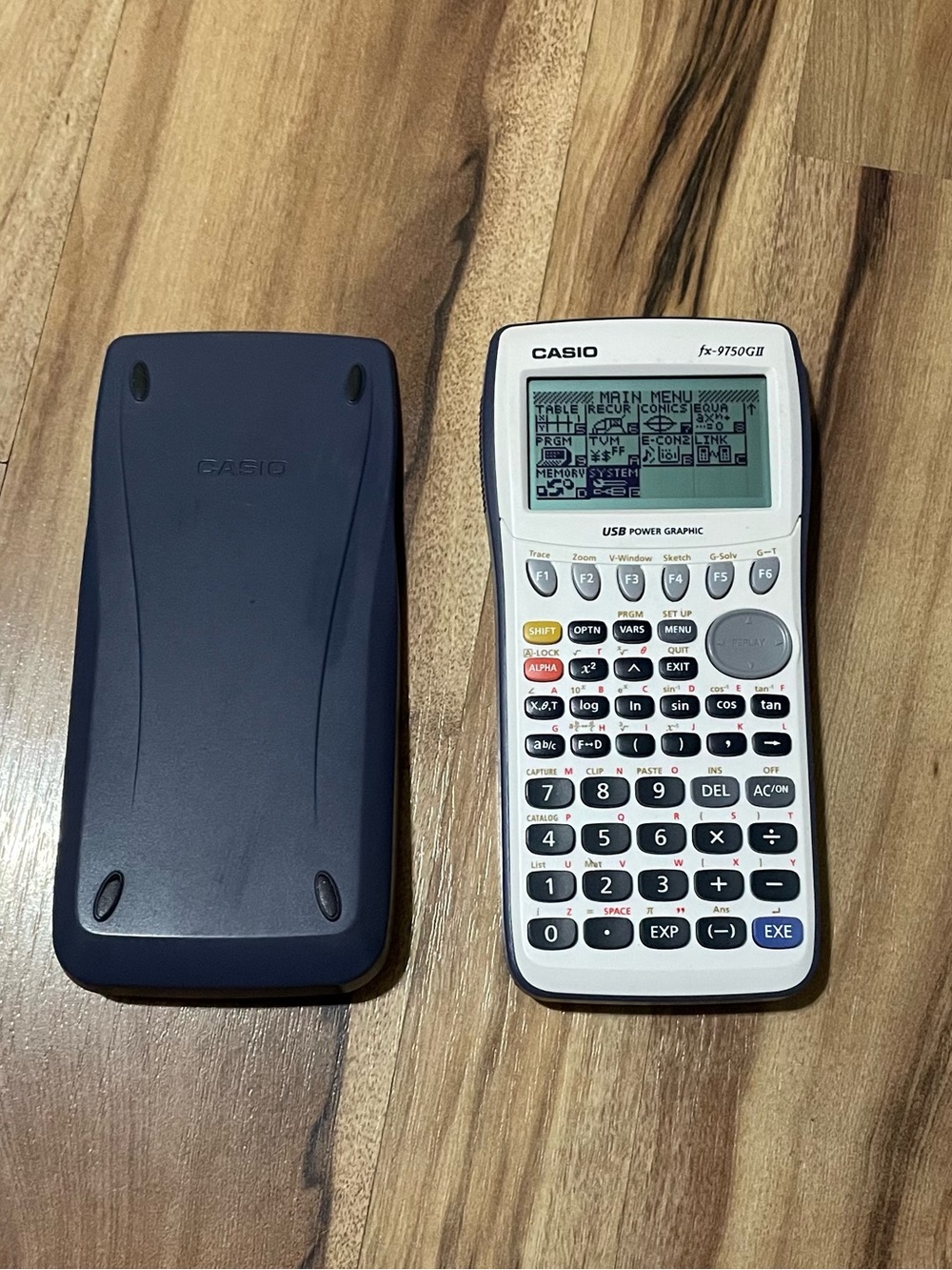 Casio fx-9750GII Graphing Calculator White & Blue w/ Slide Cover - Tested!